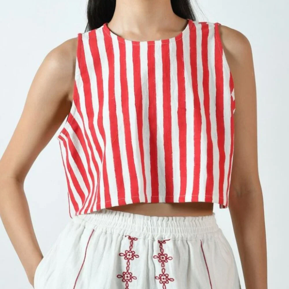 Cherry Cane Tie Back (Crop) Blouse - Picture 4 of 8